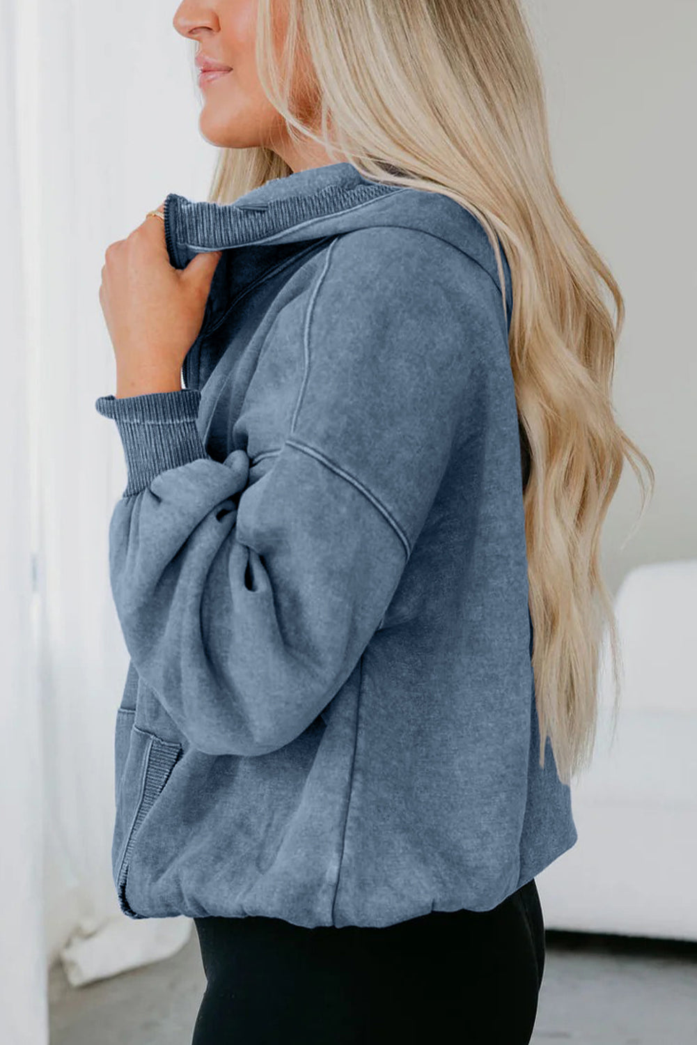 Elmwood Half Zip Kangaroo Pocket Mineral Wash Baggy Hoodie