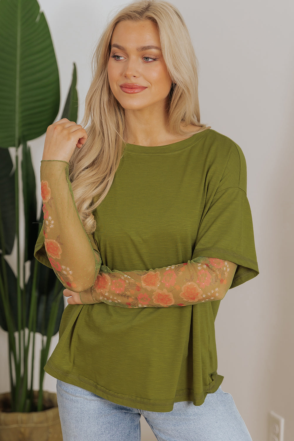 Two Piece Floral Long Sleeve Patchwork Tee