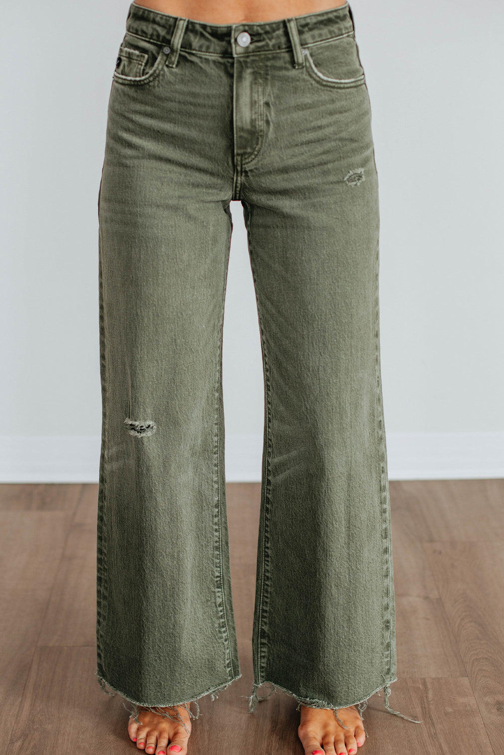 Distressed Raw Edge Wide Leg Jeans