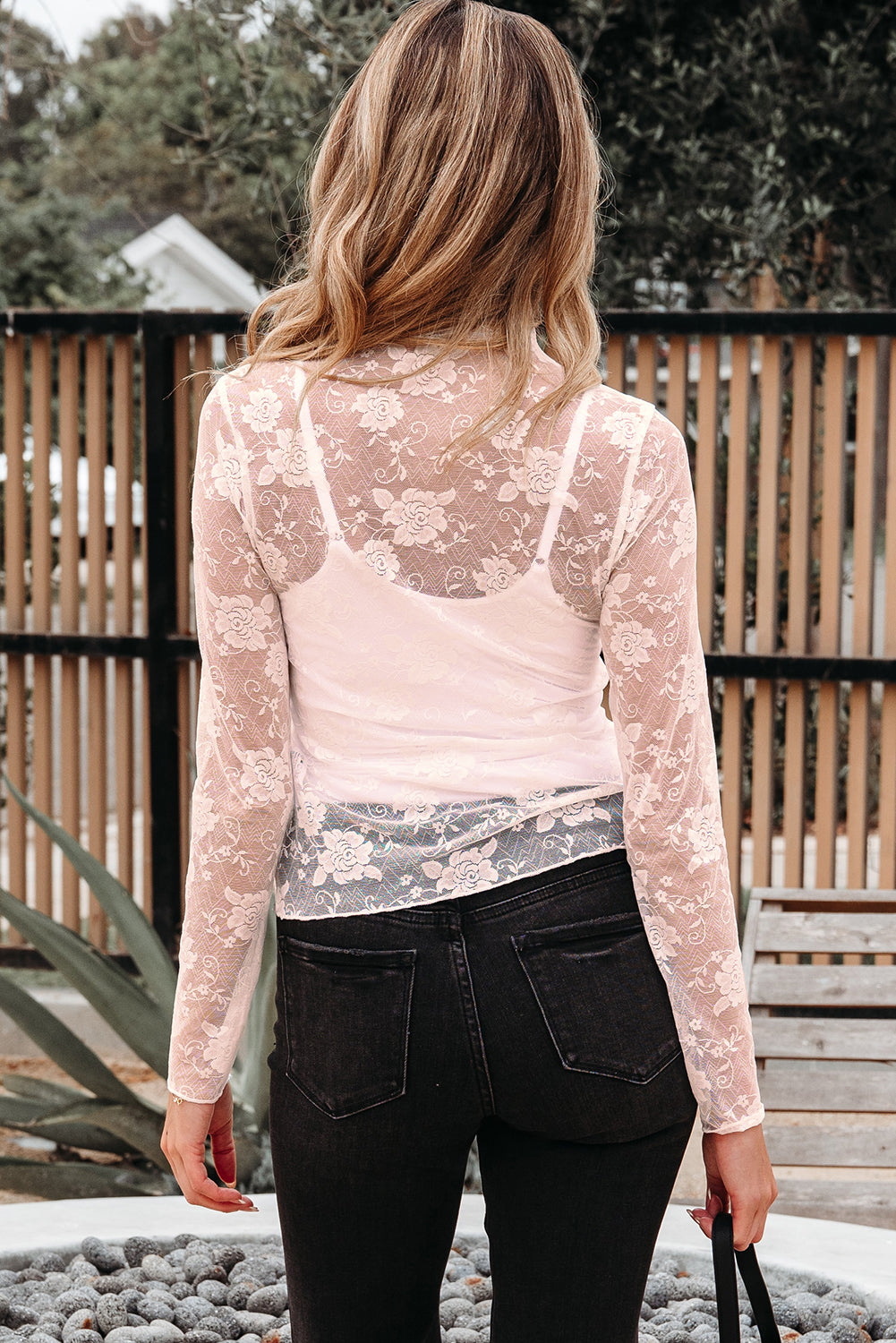Sheer Floral Lace Mesh Long Sleeve Top