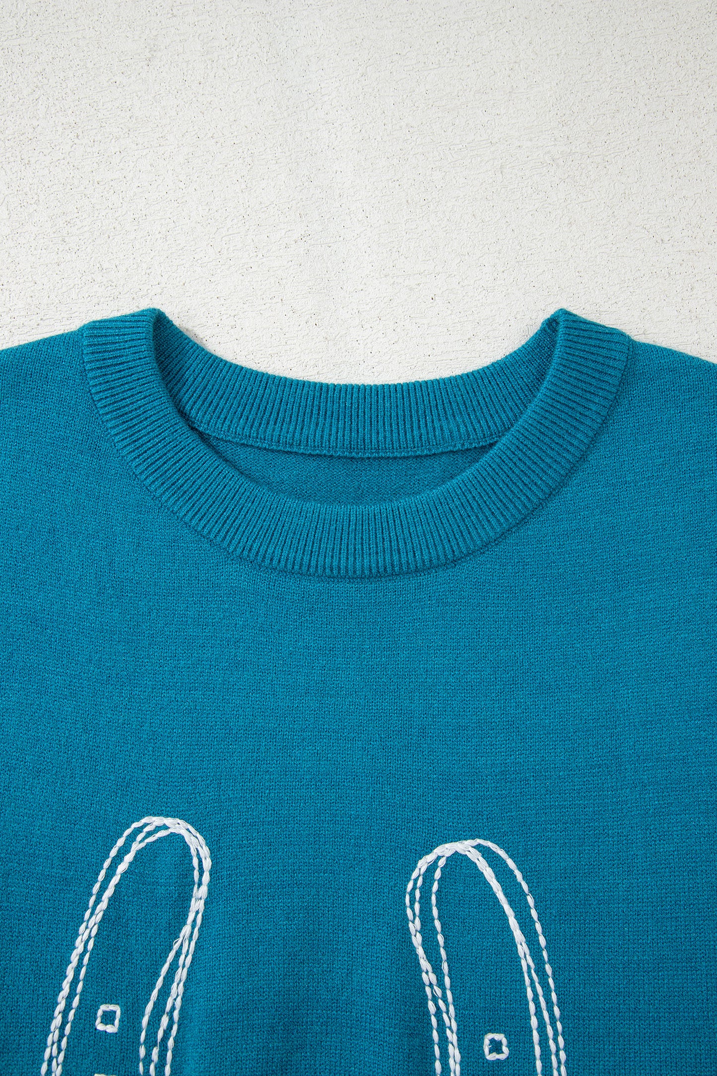 Horse Shoe Embroidered Short Sleeve Sweater