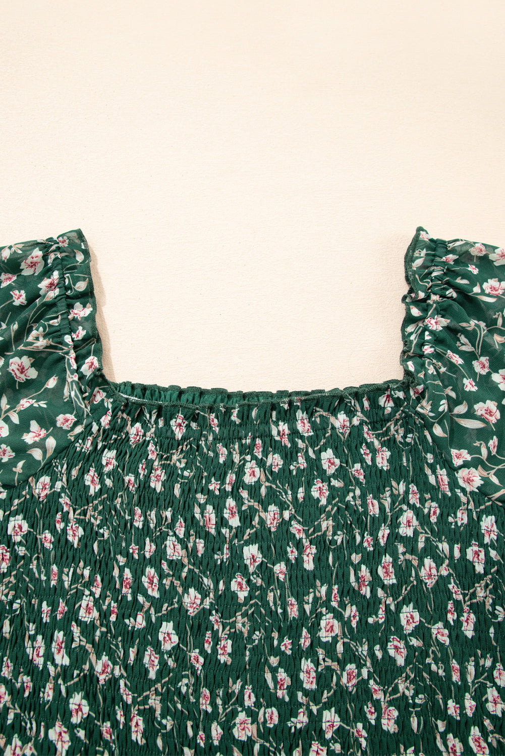 Green Short Sleeve Floral Dress