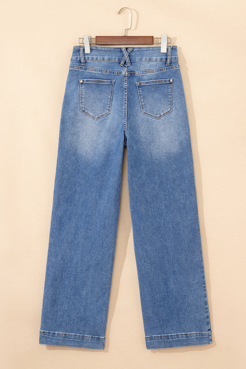 Double Button Zip Fly Straight Leg Jeans