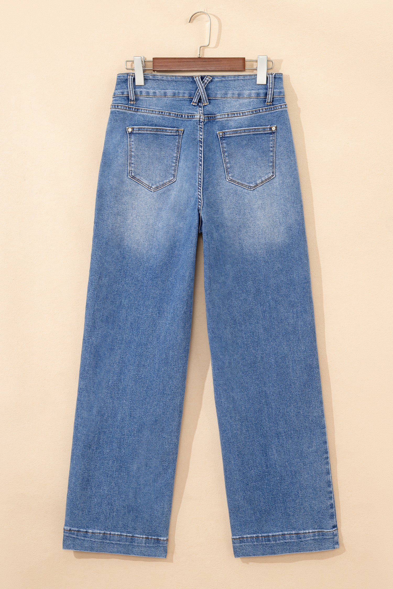 Double Button Zip Fly Straight Leg Jeans
