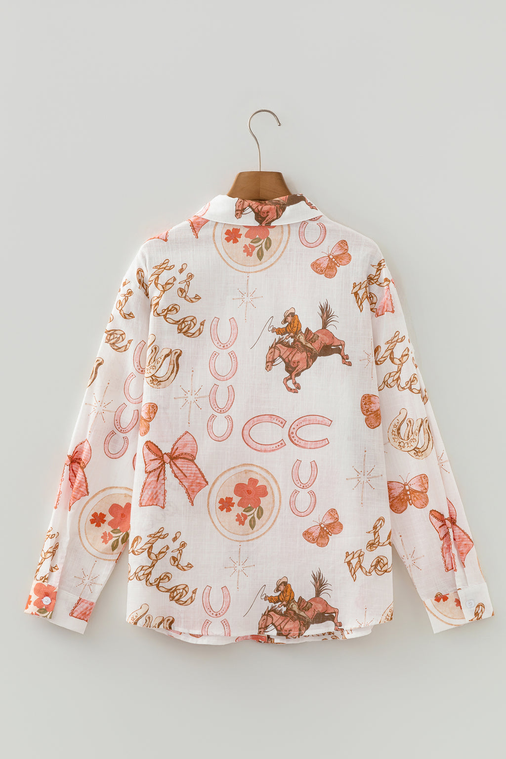 White Rodeo Cowgirl Print Button Up Shirt