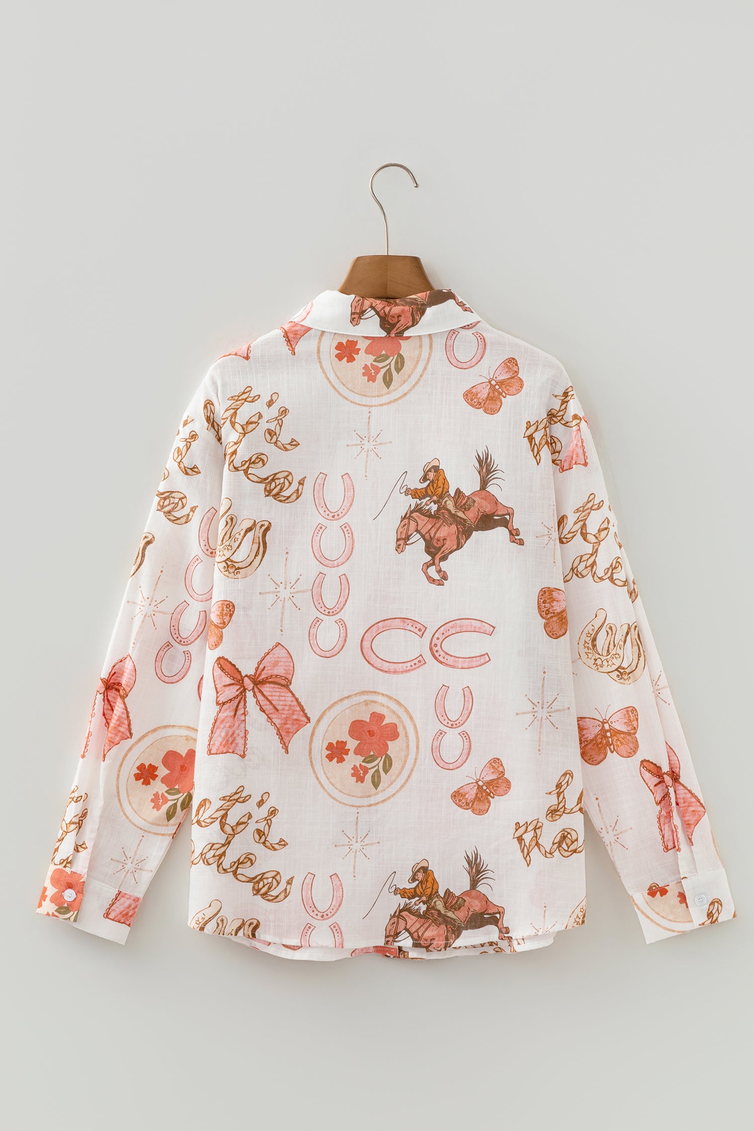 White Rodeo Cowgirl Print Button Up Shirt