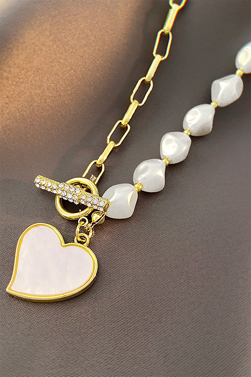 Heart Shape Pendant Pearl Chain Necklace