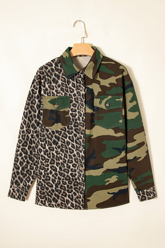 Leopard Camo Patchwork Oversize Shacket