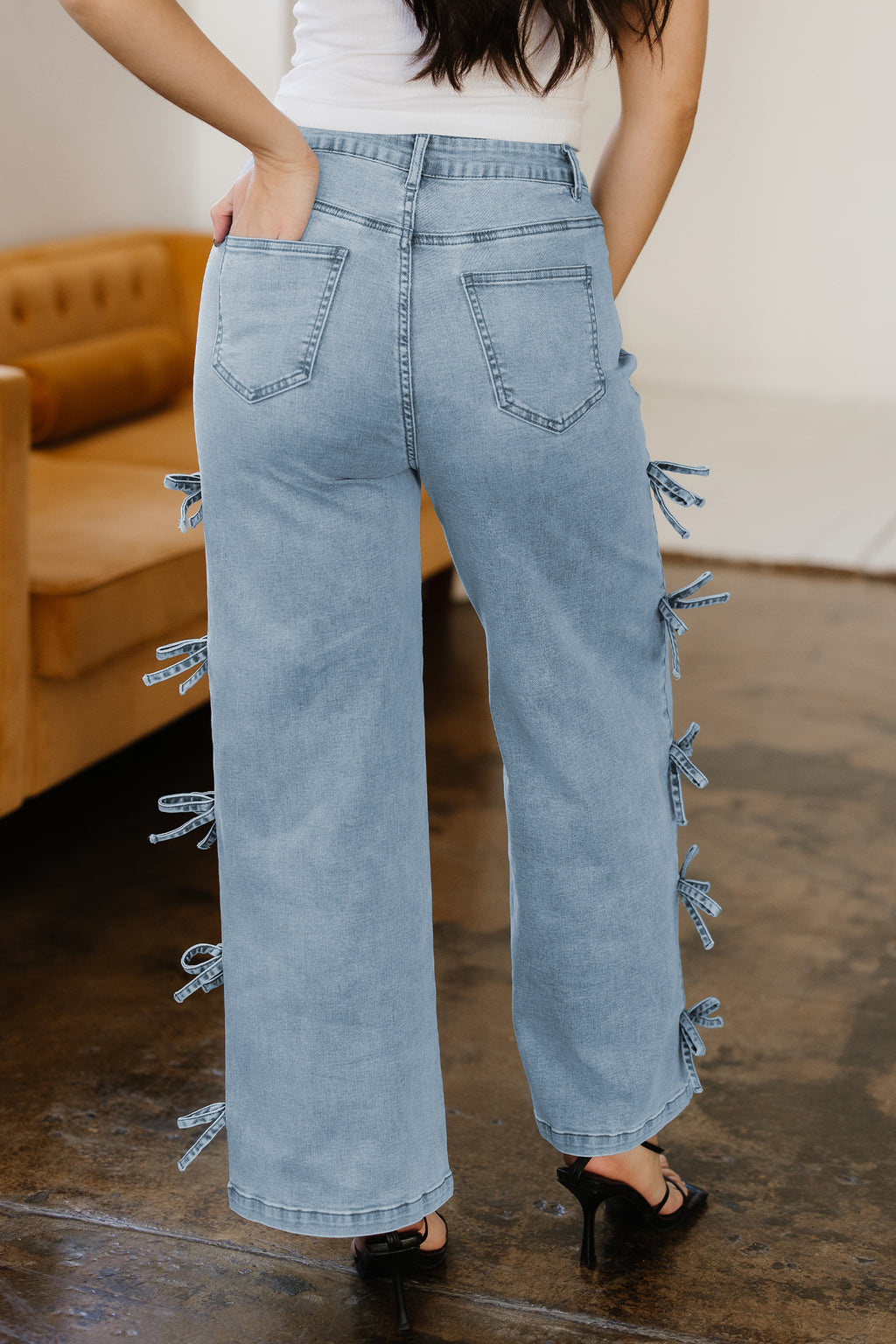 Bow Side Detail Straight Leg Jeans