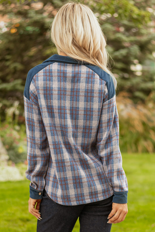Patchwork Collared Zip Up Snap Button Jacket