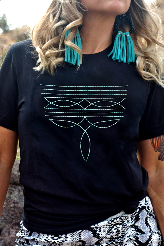 Black Western Fashion Embroidered T Shirt