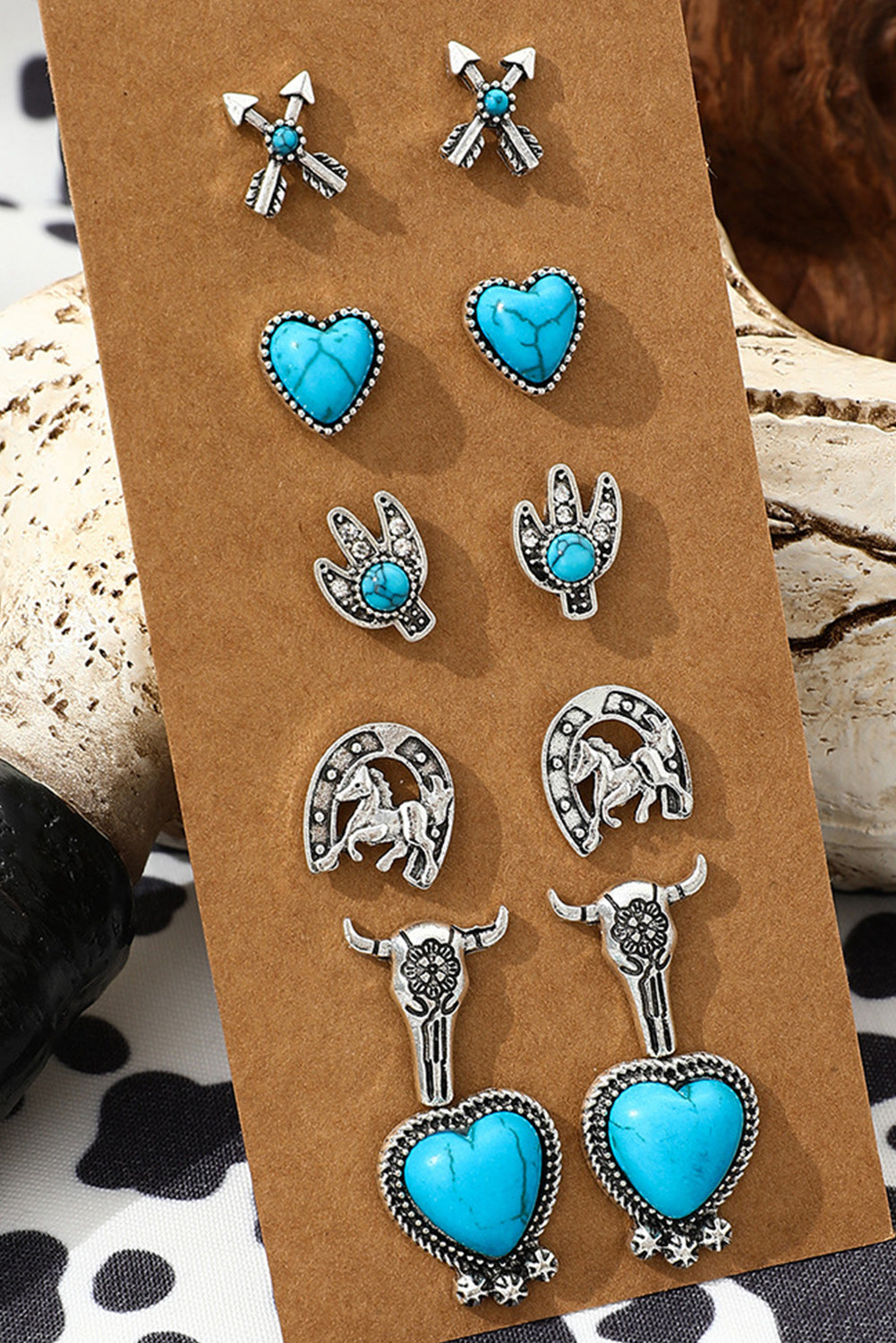 Western Turquoise Alloy Stud Earrings