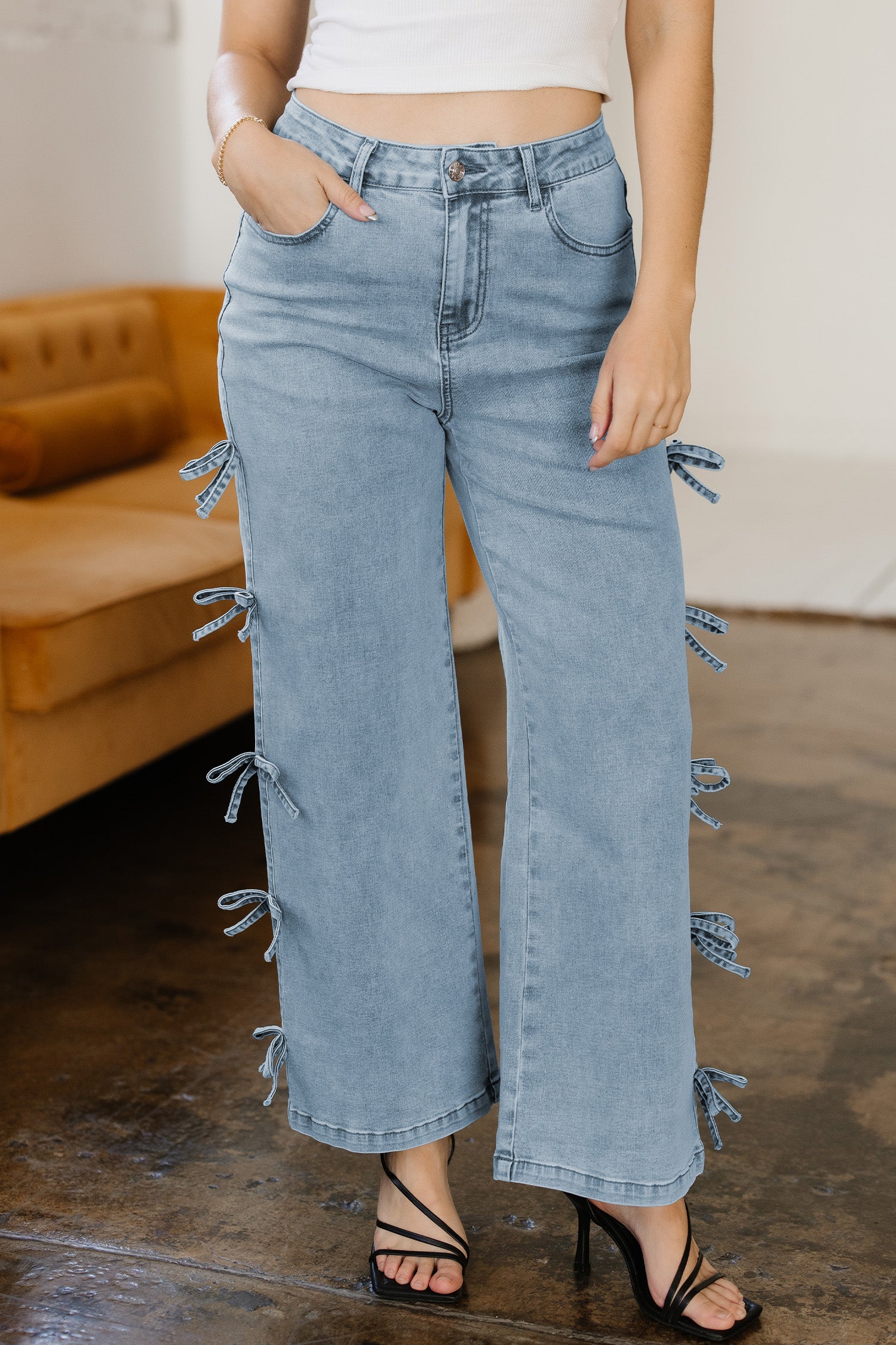 Bow Side Detail Straight Leg Jeans