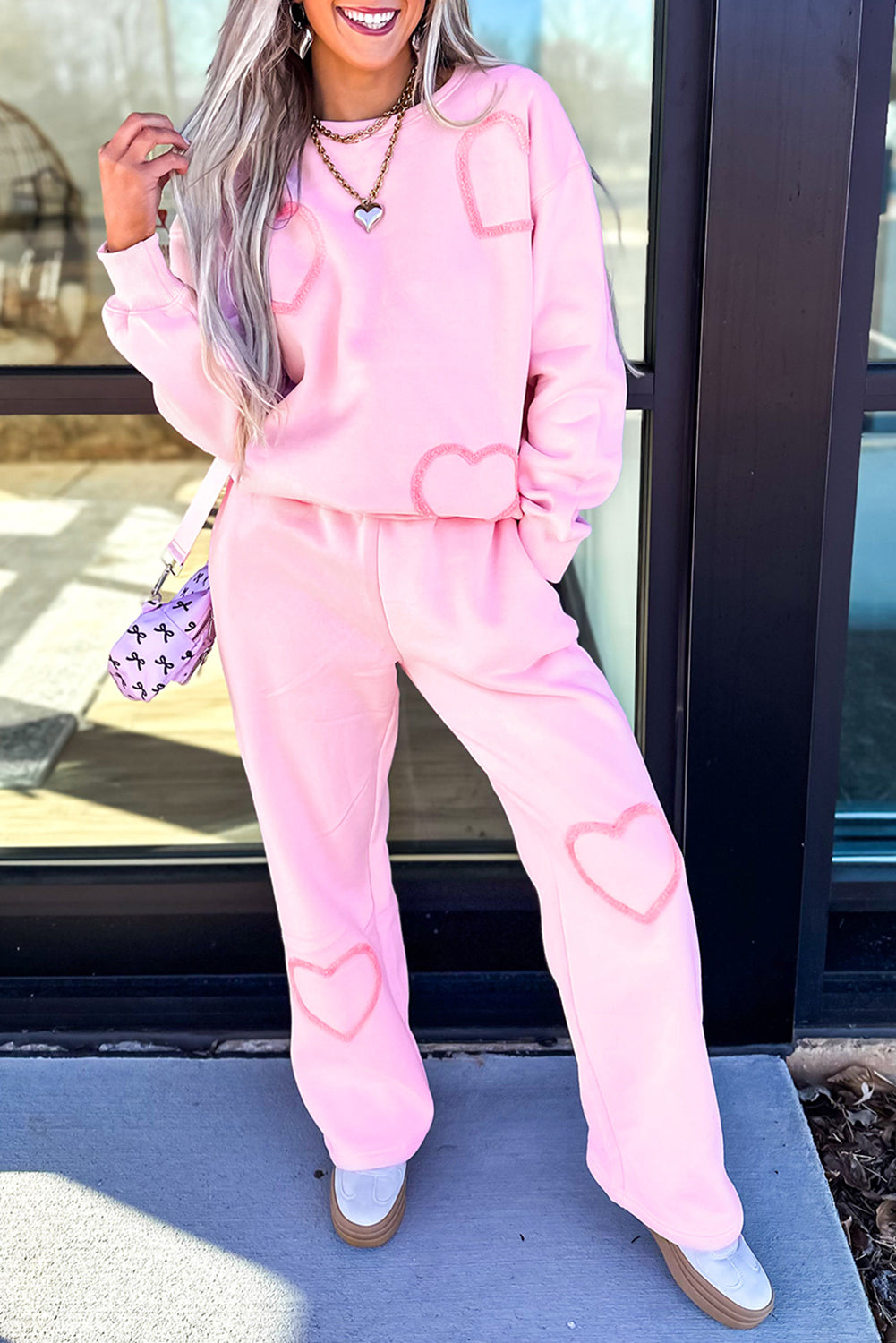 Heart Pattern Casual 2pcs Pants Set