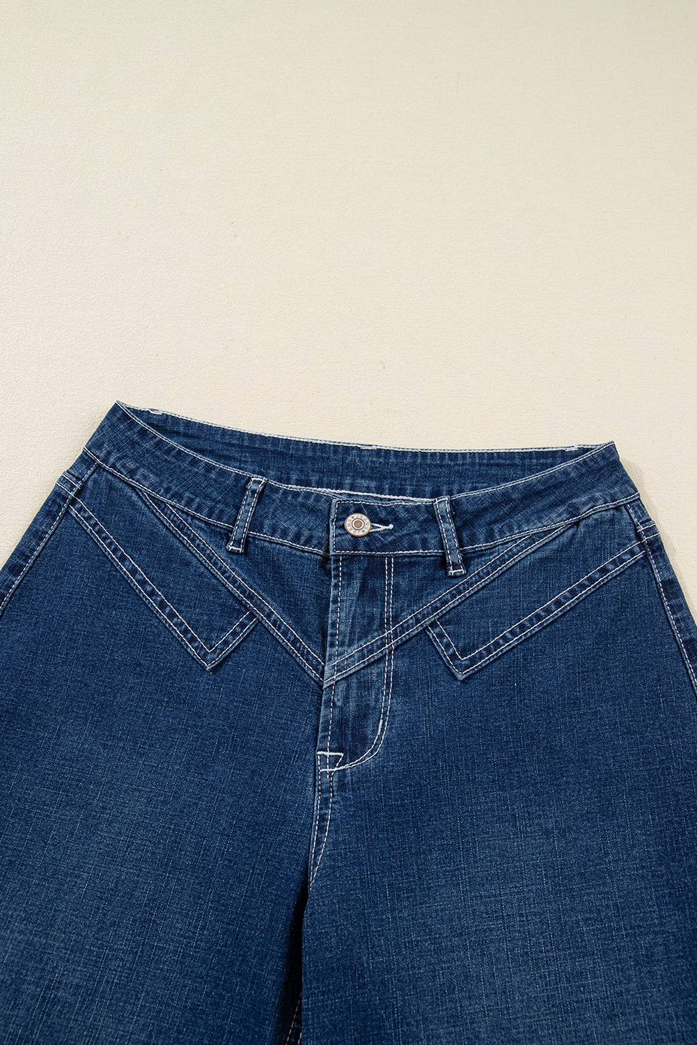 Stitched Waist Detail Loose Cuffed Jeans
