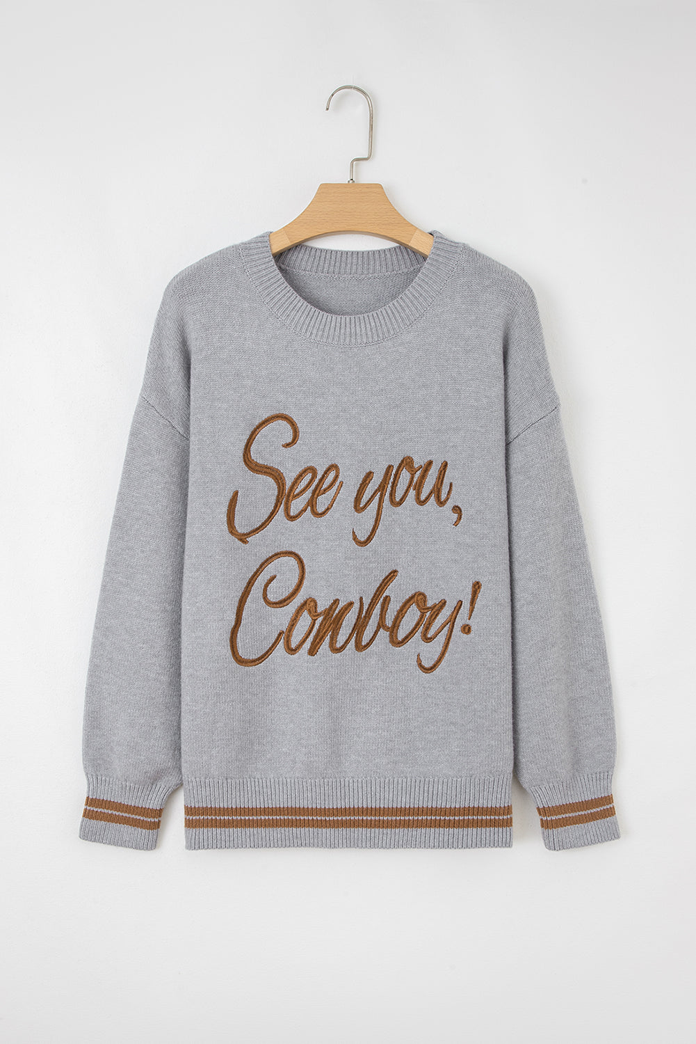 See You Cowboy Embroidered Western Graphic Sweater