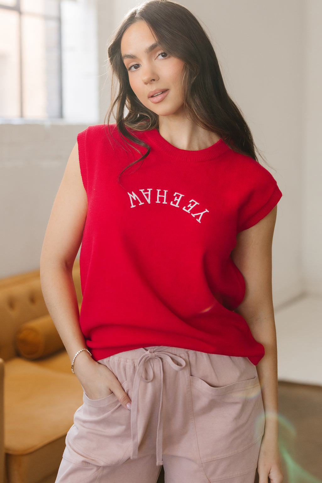 YEEHAW Embroidered Short Sleeve Sweater
