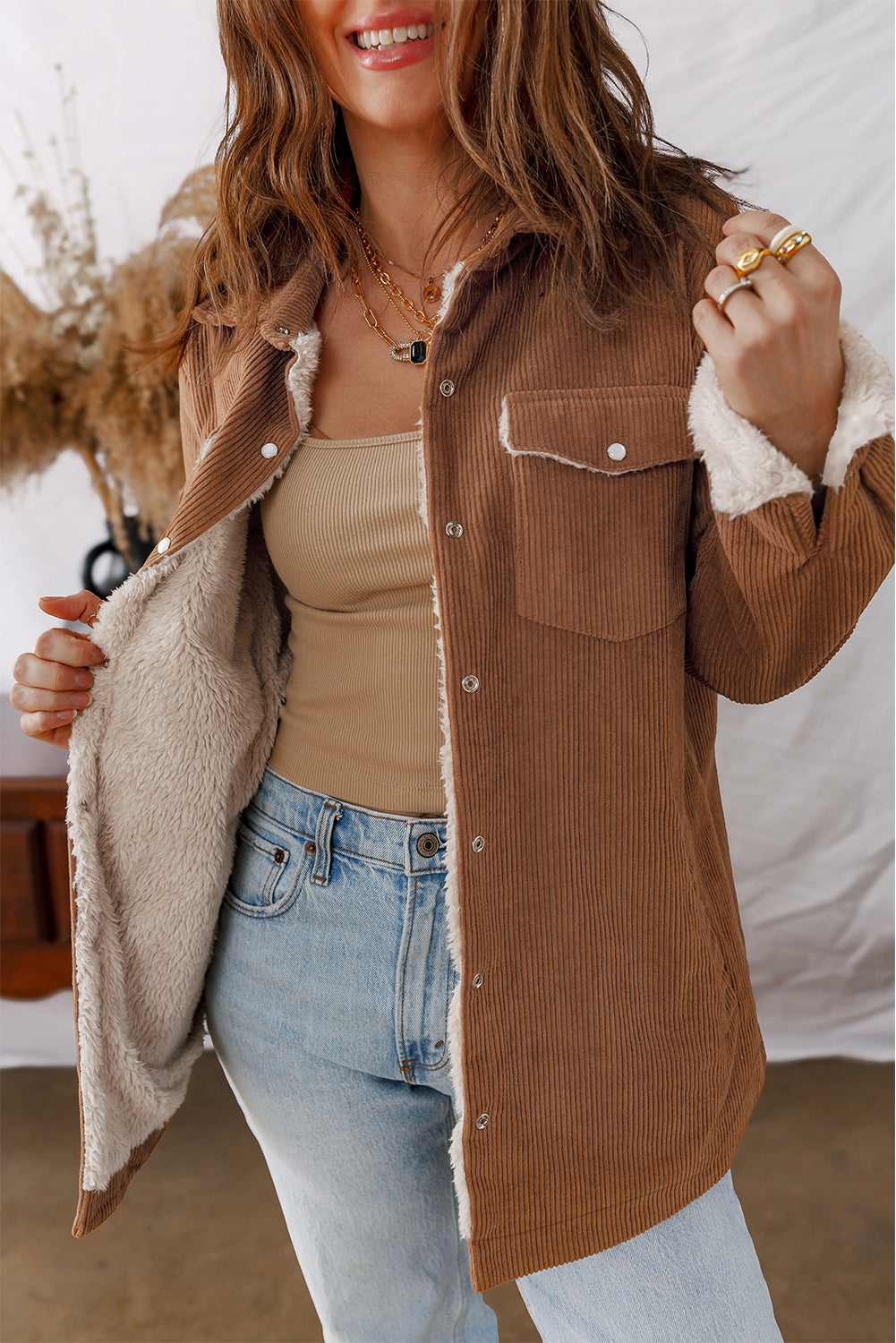 Cinnamon Fleece Lined Corduroy Jacket