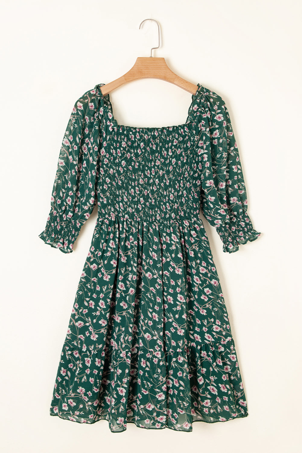Green Short Sleeve Floral Dress