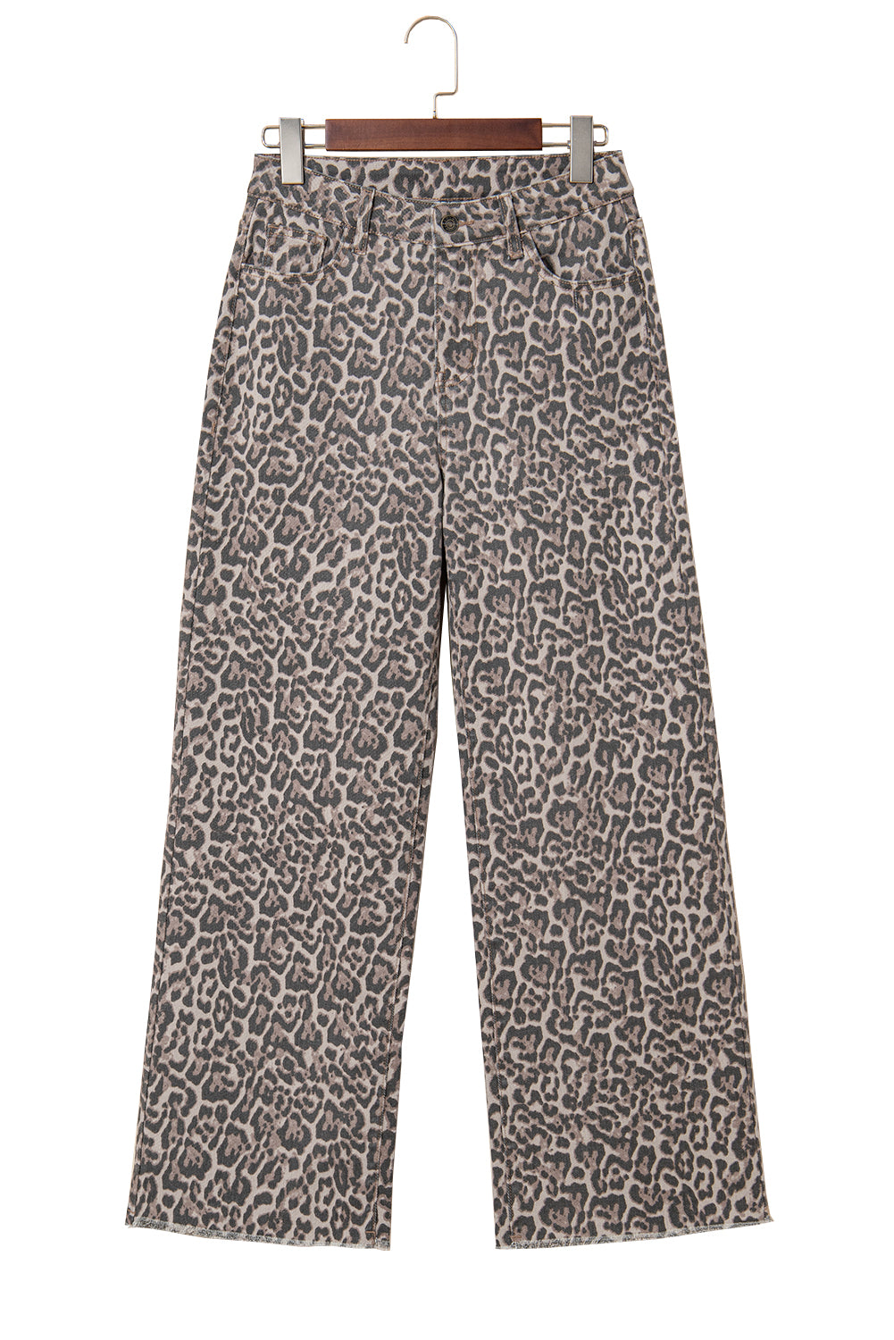 Leopard Frayed Edge Wide Leg High Waist Jeans