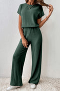Ribbed Keyhole Short Sleeve Jumpsuit