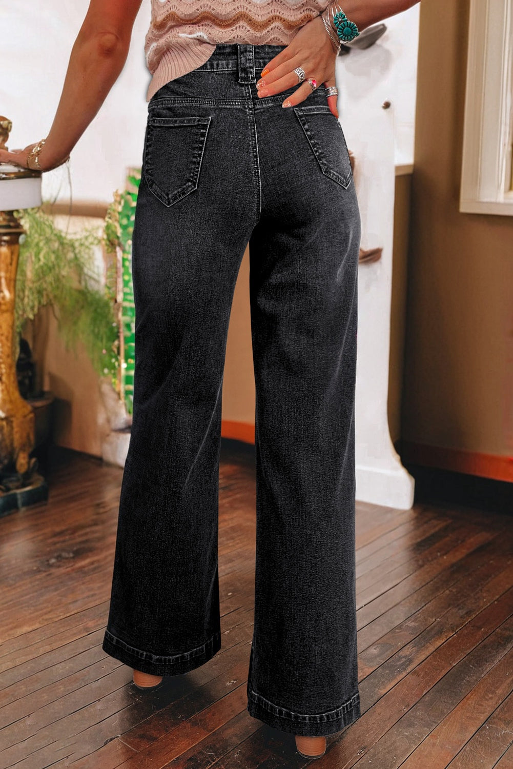 Wide Leg Pocketed High Waist Jeans