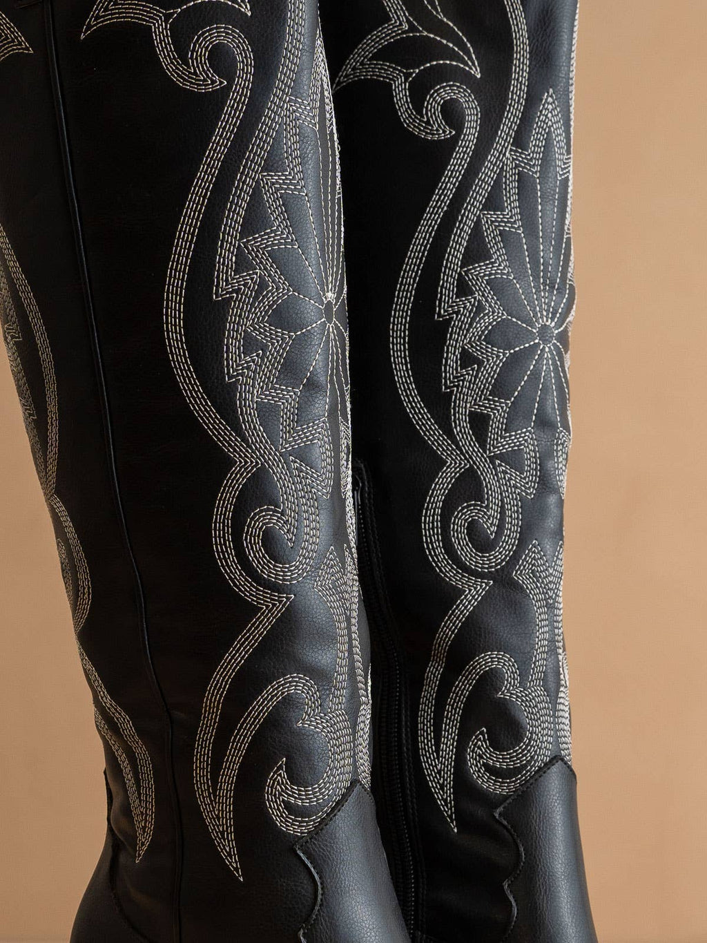 The Astrid Black | Knee High Embroidered Cowboy Western Boot