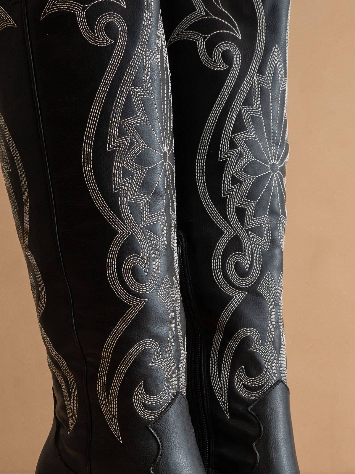 The Astrid Black | Knee High Embroidered Cowboy Western Boot