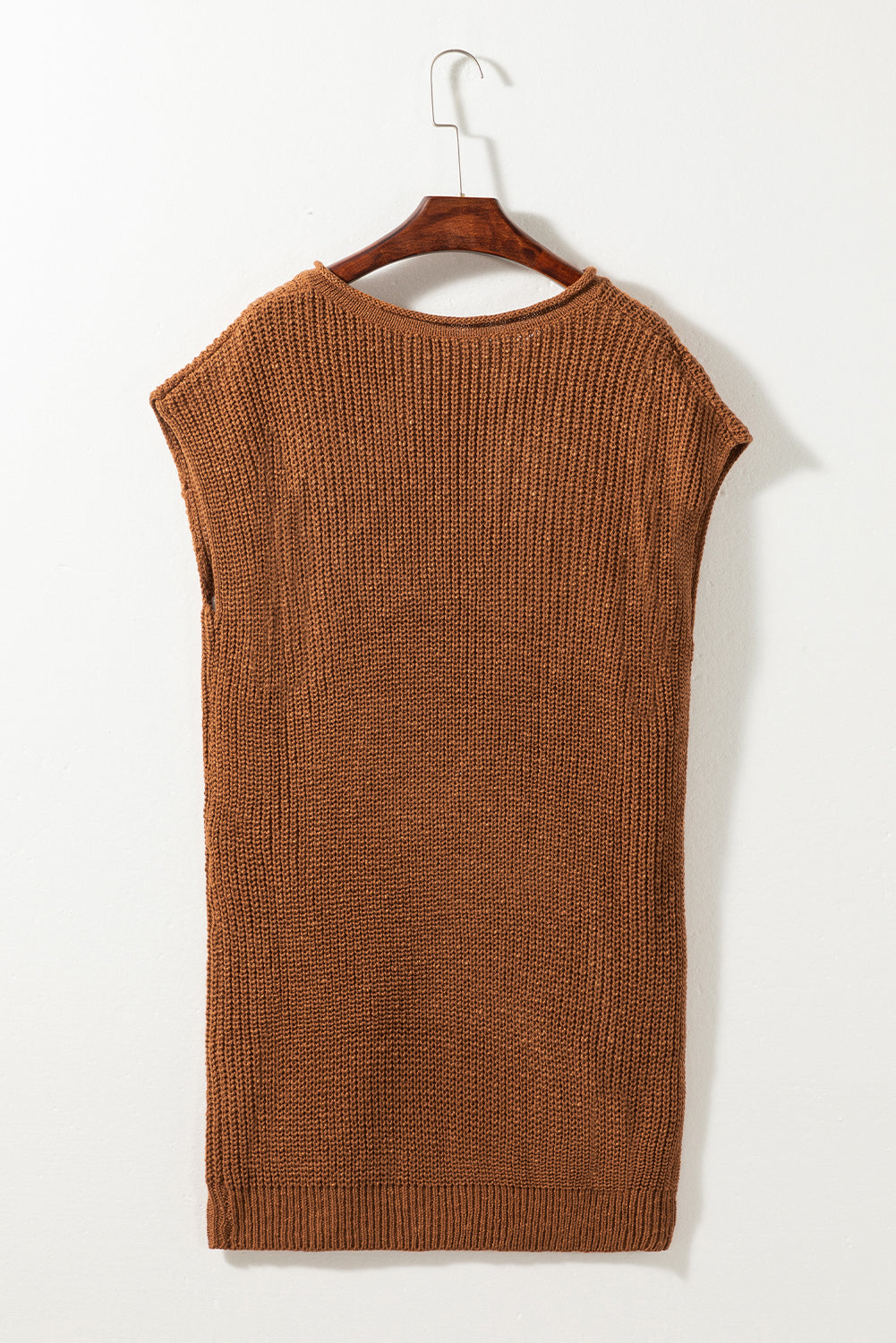 Short Sleeve Notched V Neck Sweater Dress