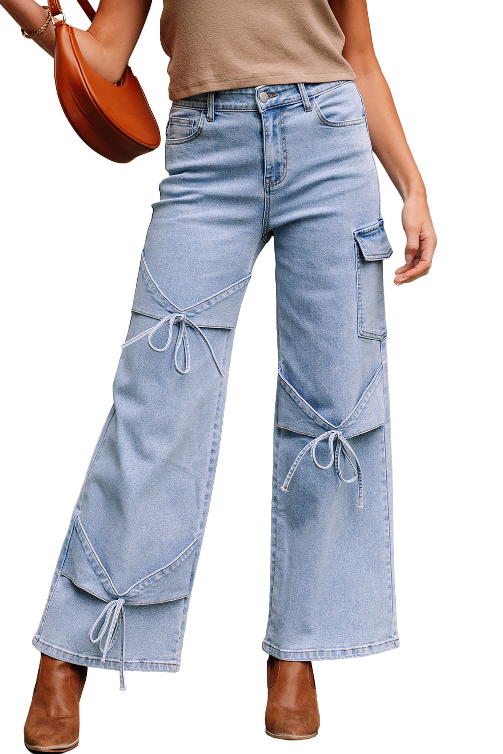 Blue Bowknot Boyfriend Cargo Jeans