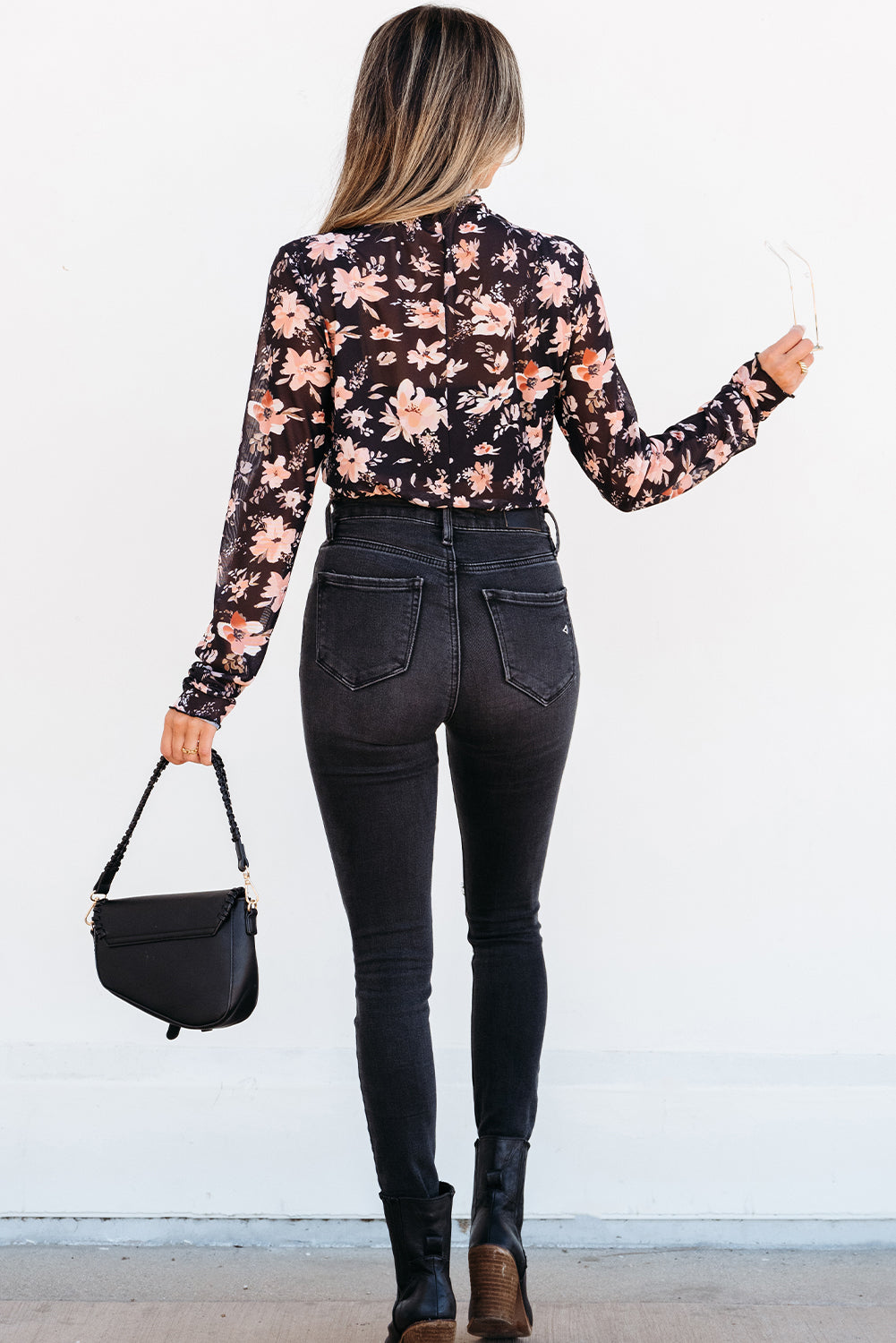 Floral Mesh Long Sleeve Slim Fit Top