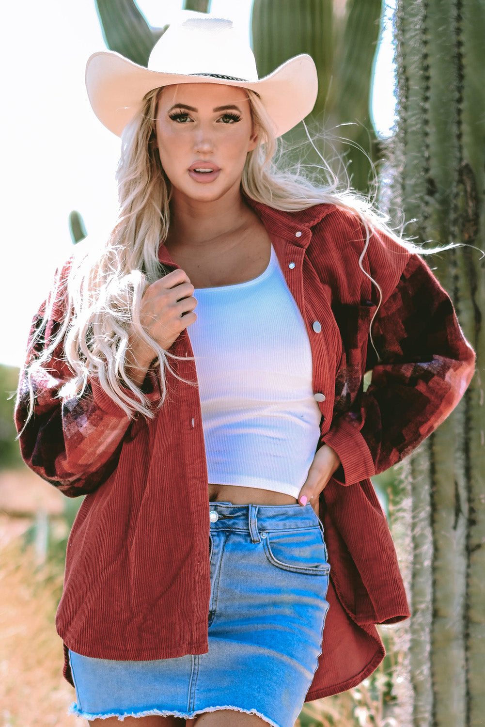 Checker Patchwork Oversized Corduroy Jacket