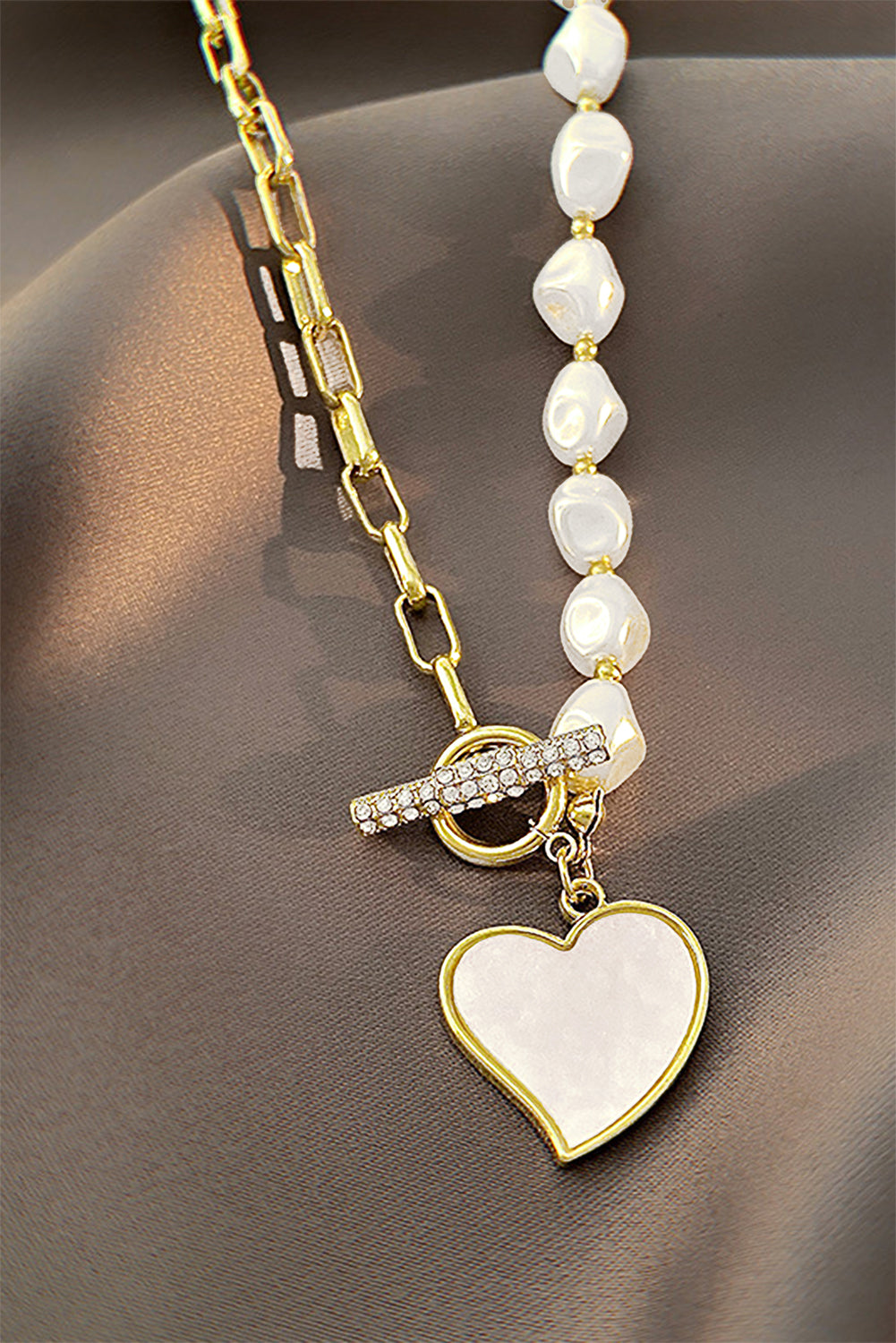 Heart Shape Pendant Pearl Chain Necklace