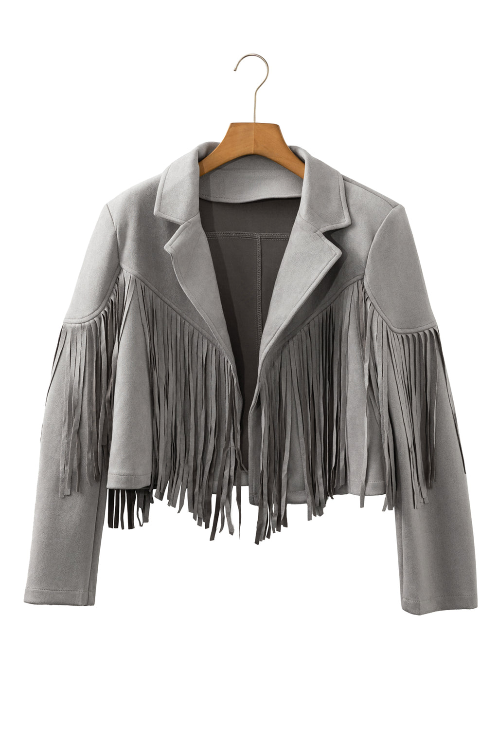 Cropped Fringe Faux Suede Jacket