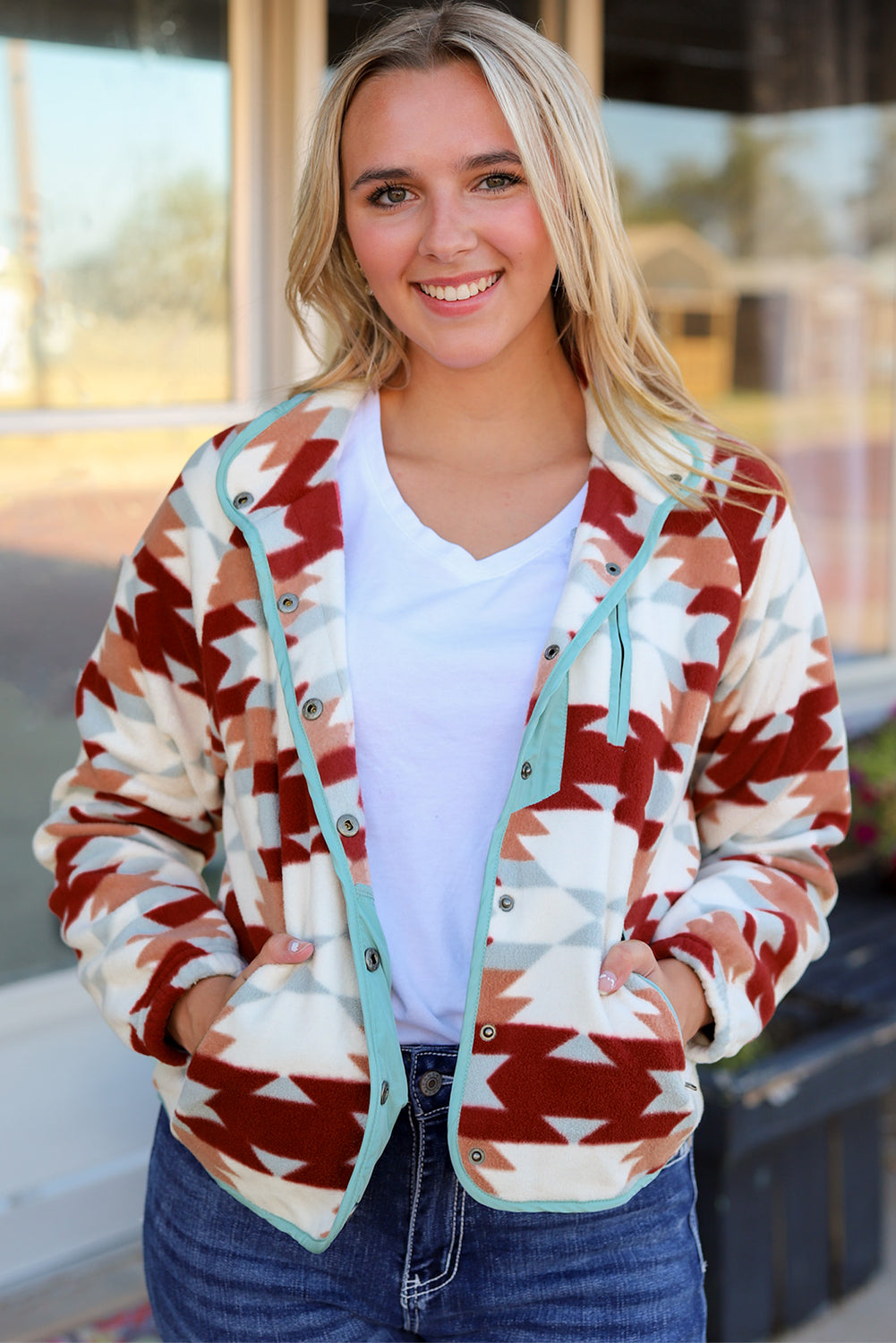 Aztec Buttoned Fleece Jacket