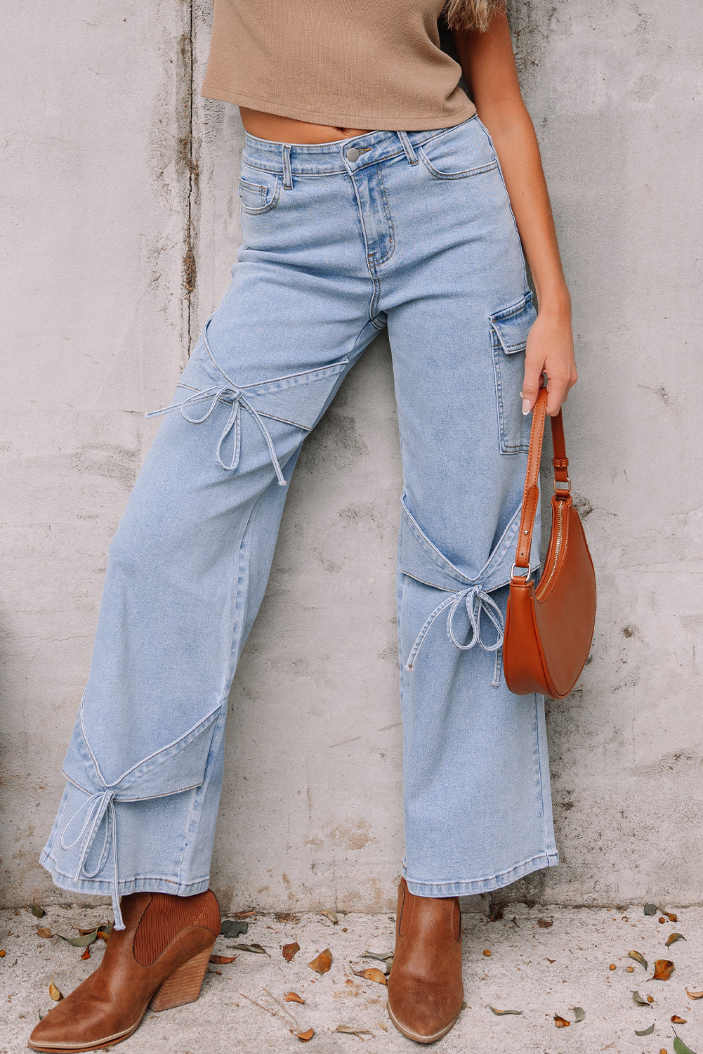 Blue Bowknot Boyfriend Cargo Jeans