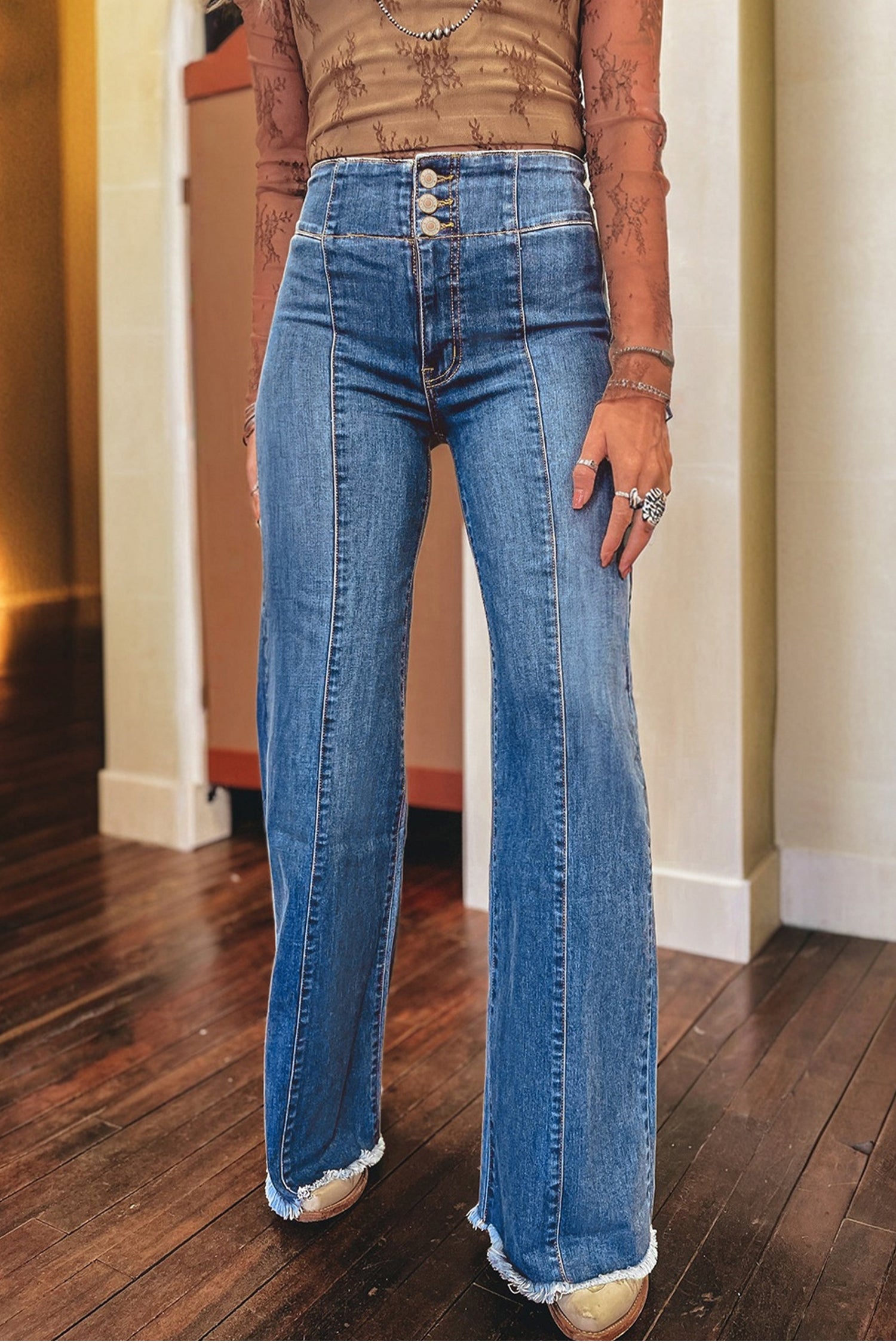 Blue High Waist Flare Jeans
