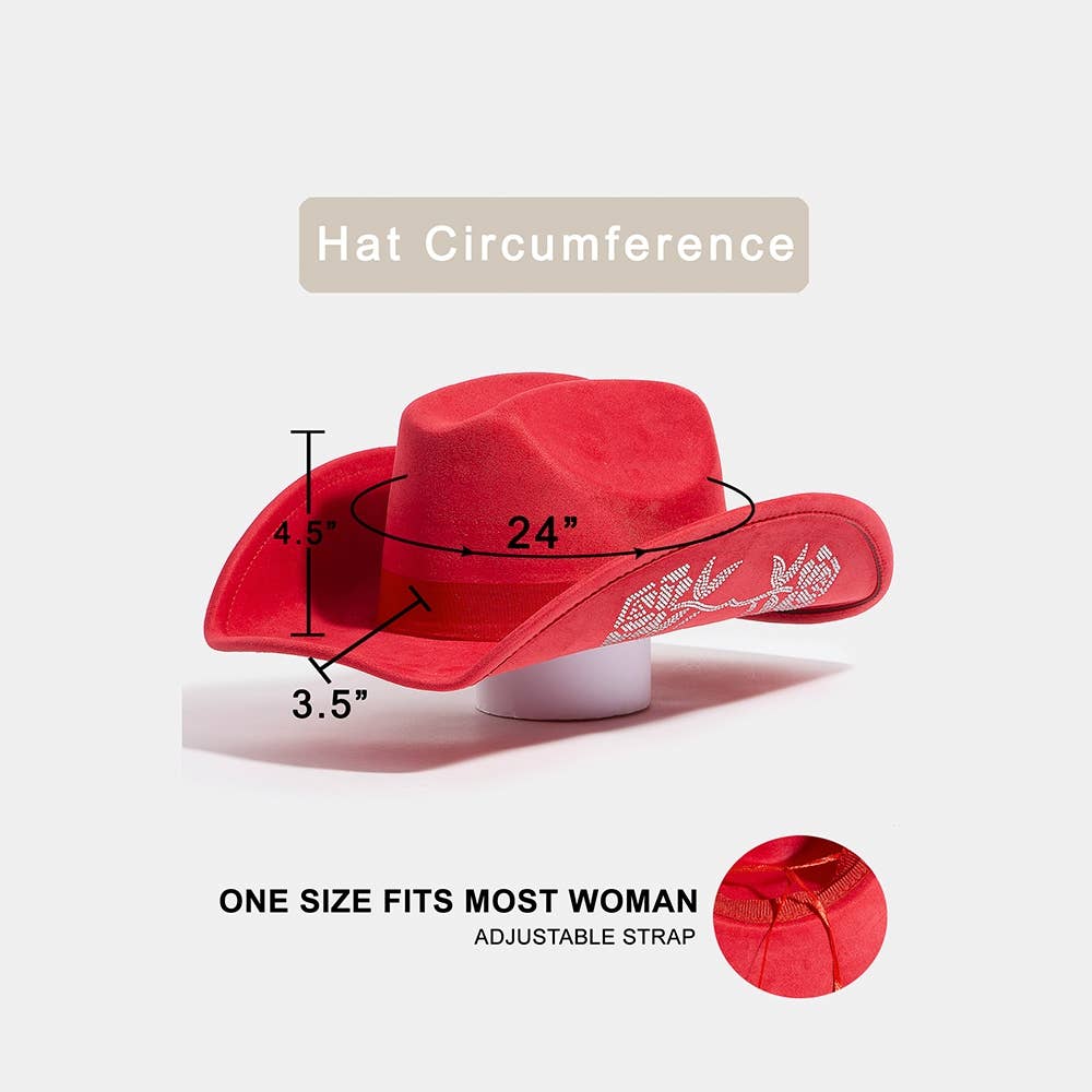 Rhinestone Rose Embroidered Cowboy Hat
