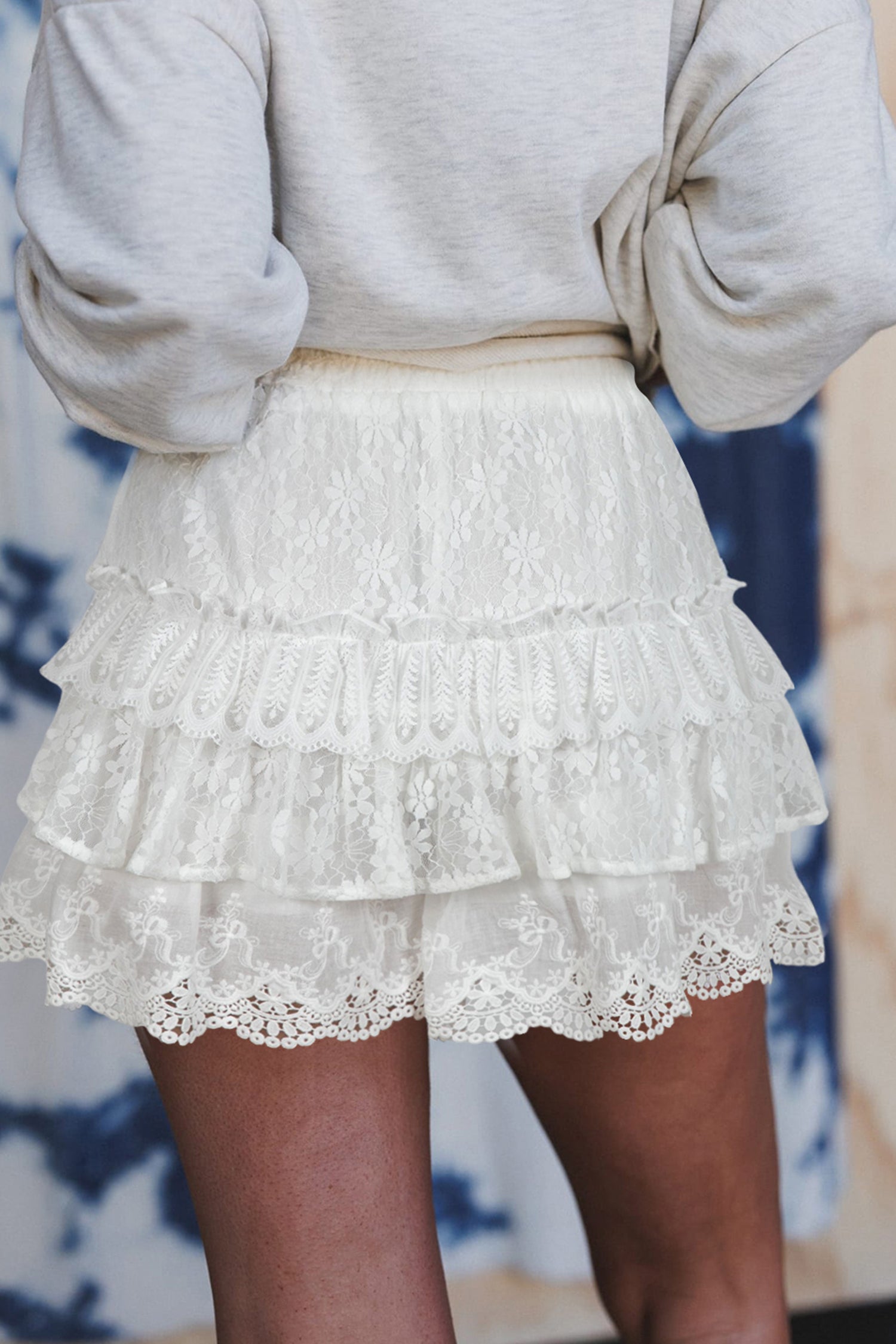White Lace Tiered Shorts