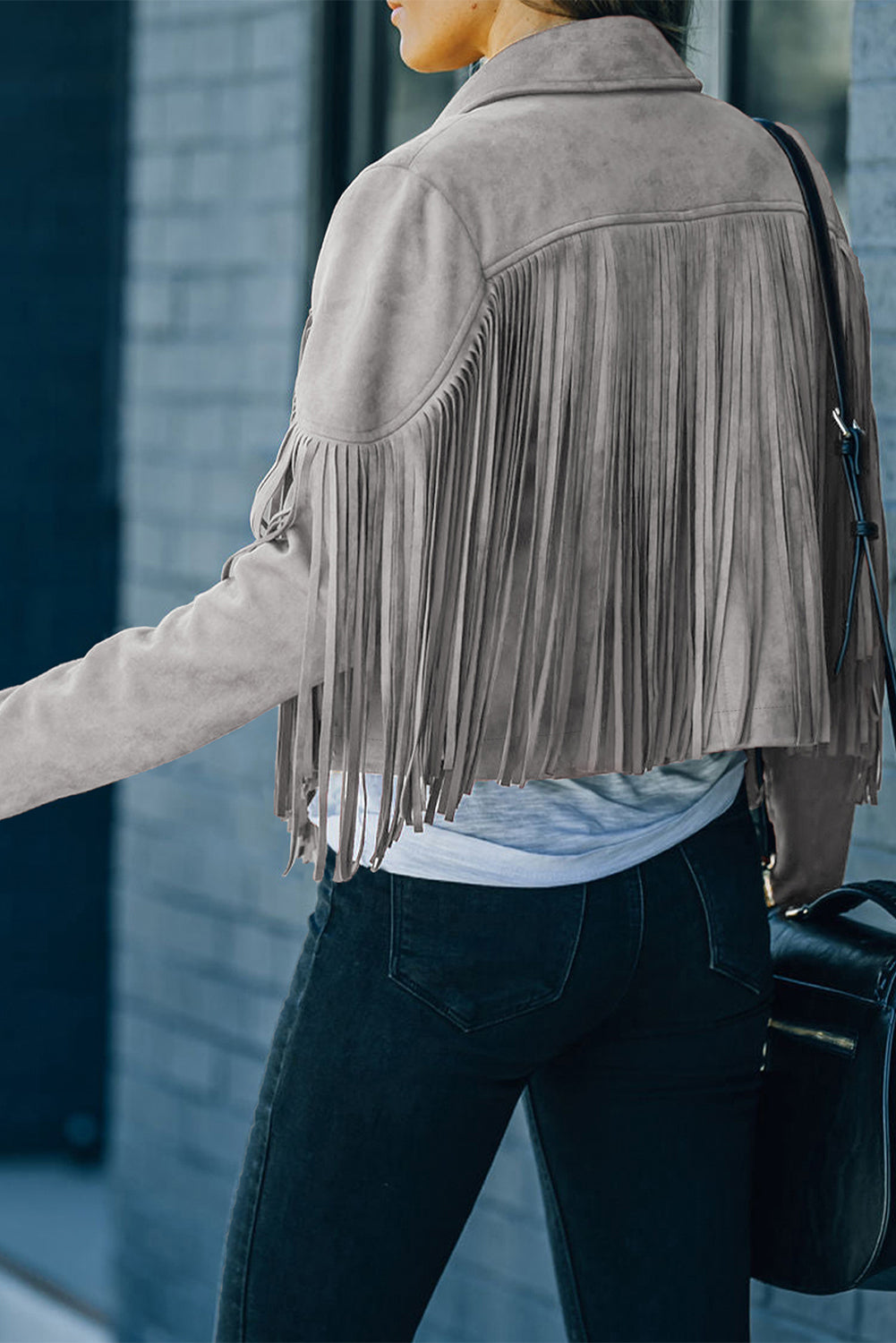 Cropped Fringe Faux Suede Jacket