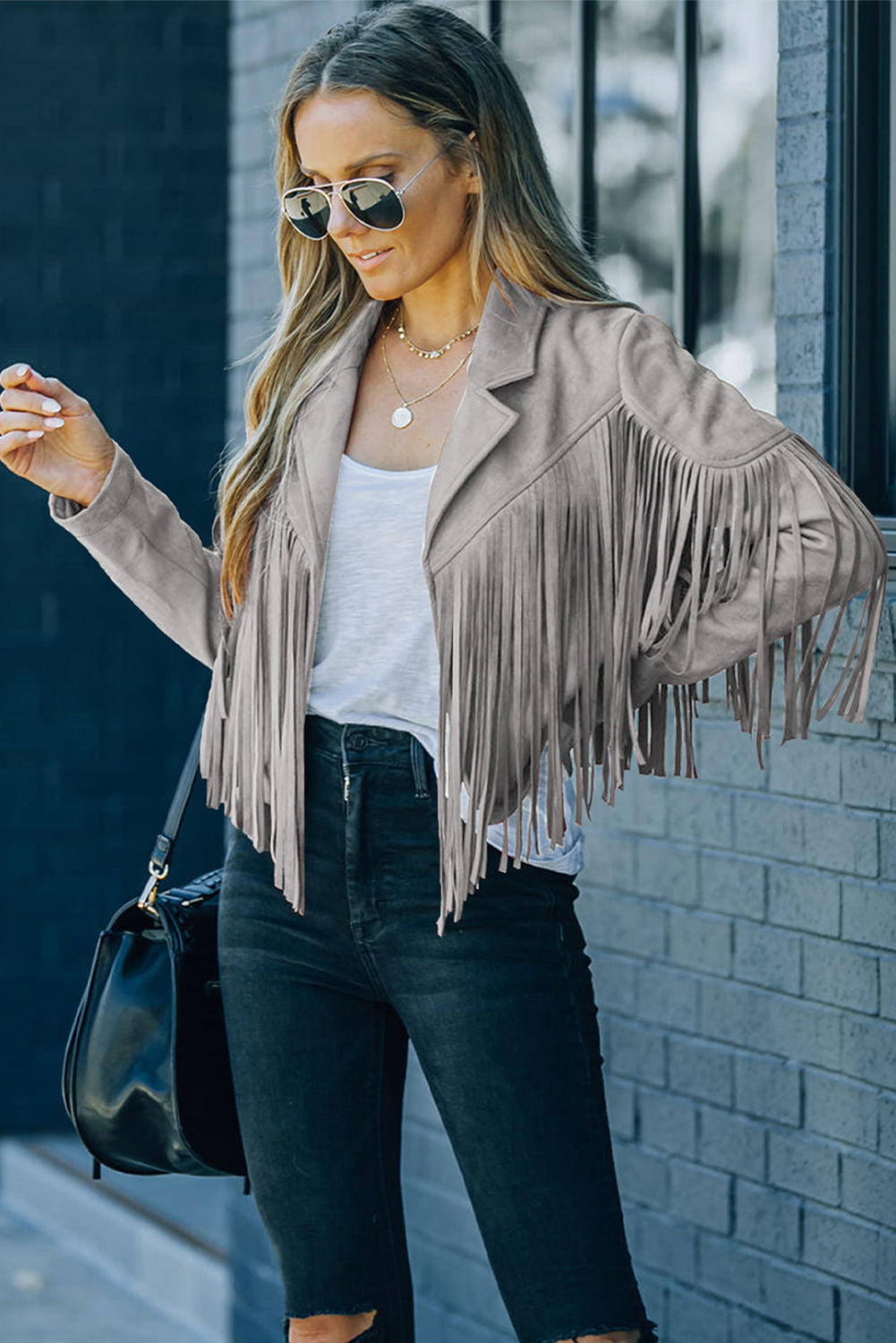 Cropped Fringe Faux Suede Jacket