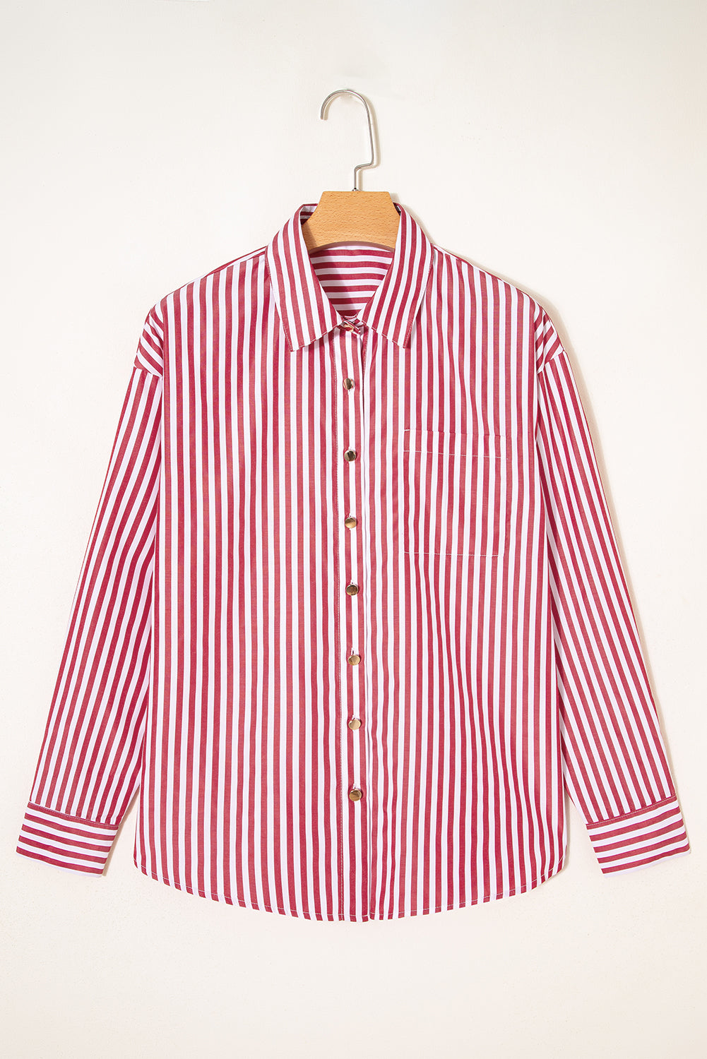 Red Stripe Pocket Side Loose Shirt