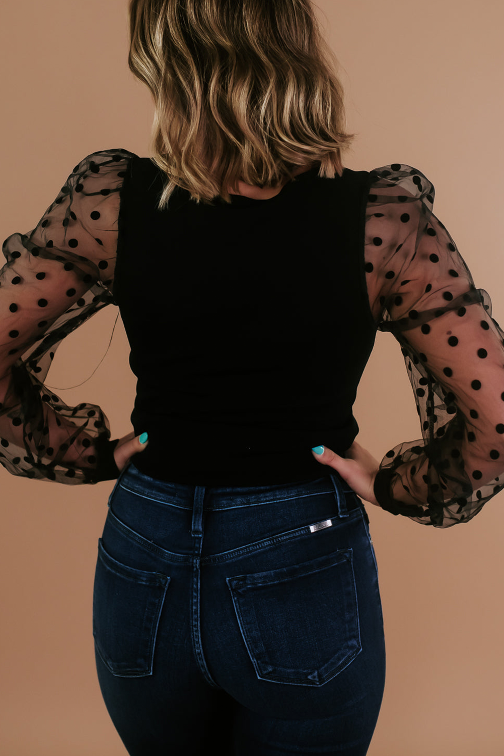 Polka Dot Mesh Long Sleeve Top