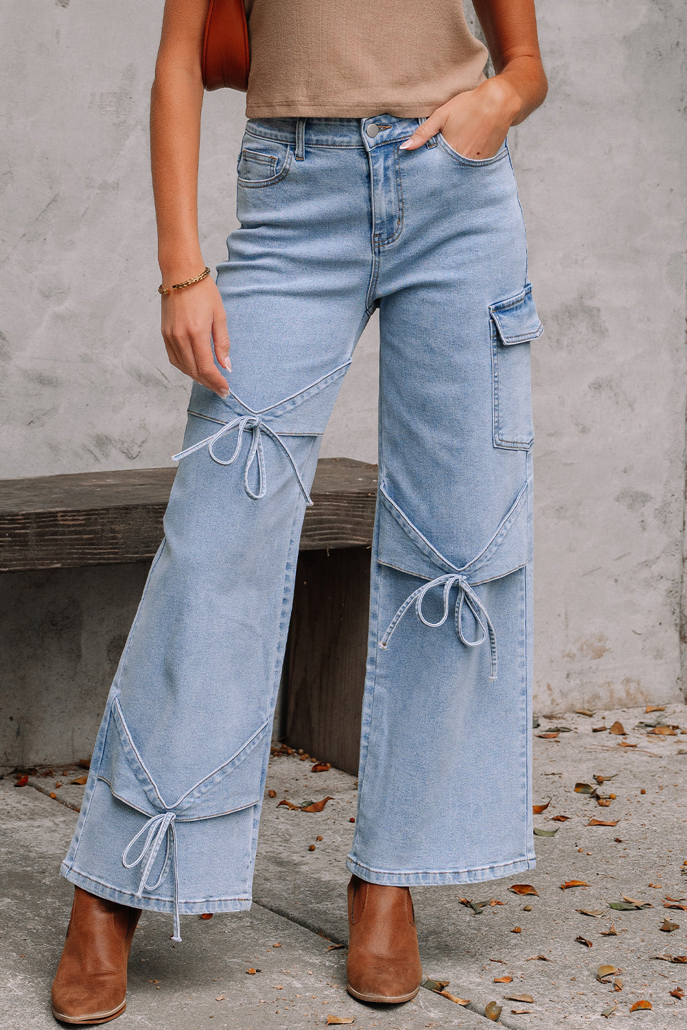 Blue Bowknot Boyfriend Cargo Jeans