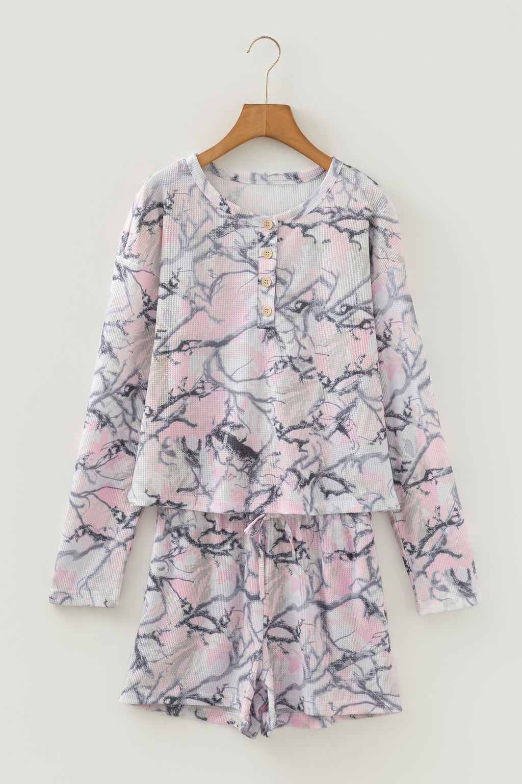 Pink Camo Henley Top and Short Set