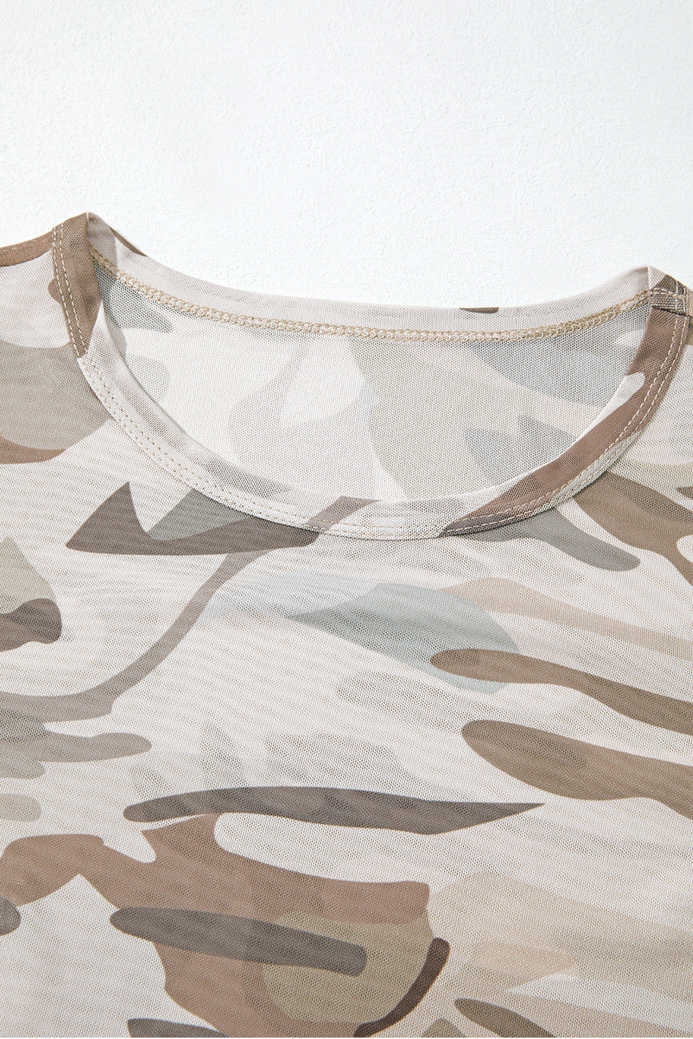 Camouflage Print Mesh Long Sleeve Top
