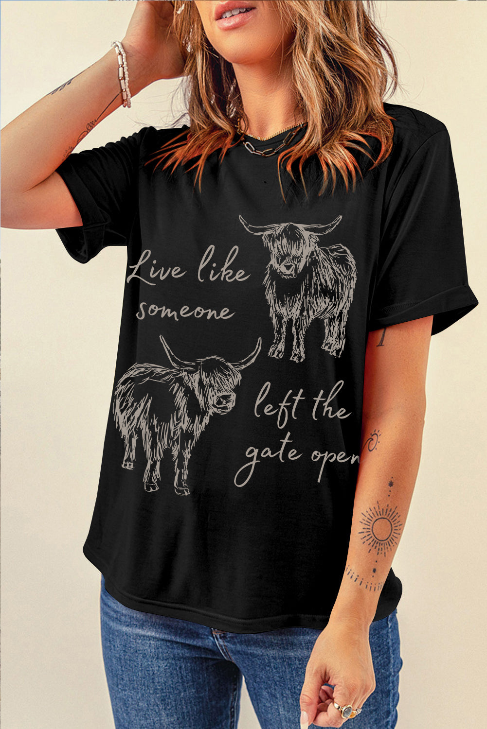 Western Cow Print Casual Tee