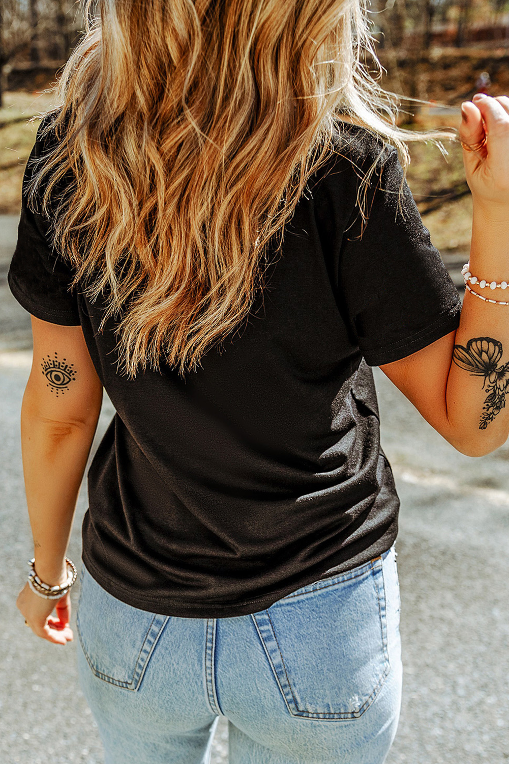 Black Western Fashion Embroidered T Shirt