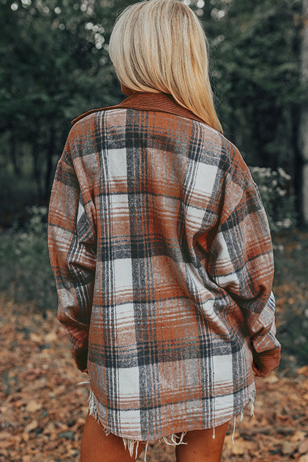 Corduroy Plaid Patchwork Shacket