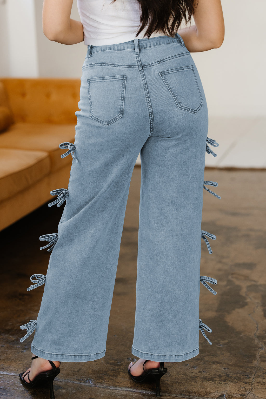 Bow Side Detail Straight Leg Jeans